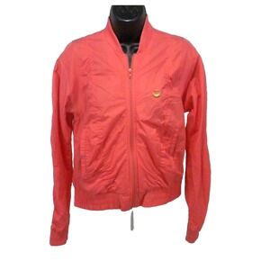 Adidas Womens Bomber Jacket M Coral Zip Up Snap Pockets Gold‎ Trefoil Emblem